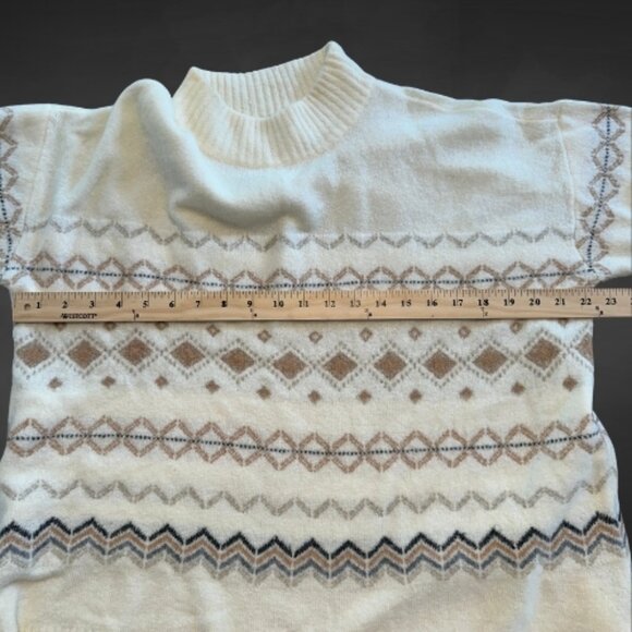 Talbots Petite Sweater Fair Isle Pattern Mock Neck Stretch Fabric Ivory W US XLP - Picture 4 of 9